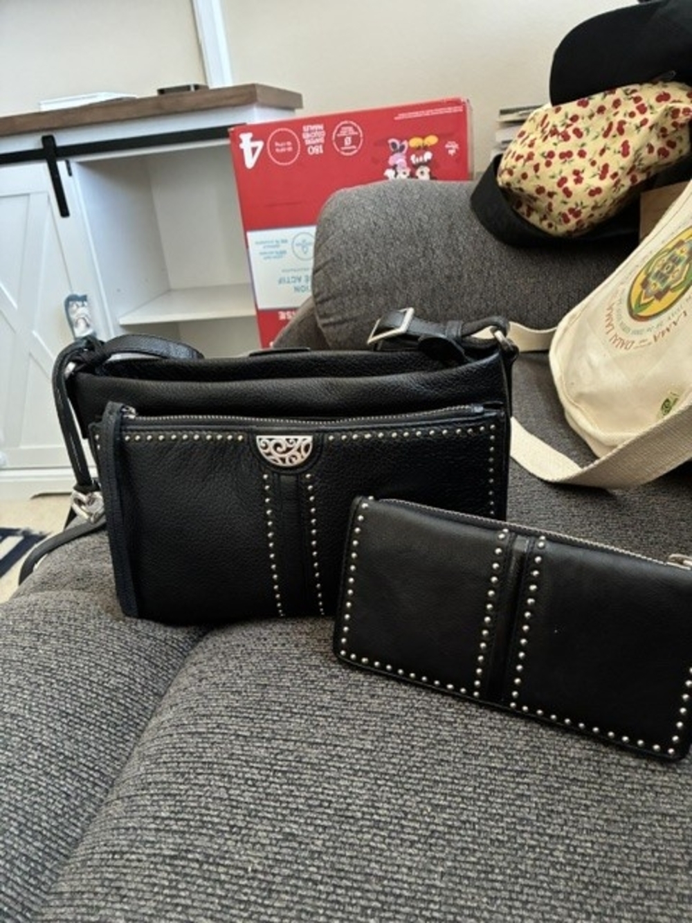 Brighton Black Studded Leather Crossbody with Matching Wallet